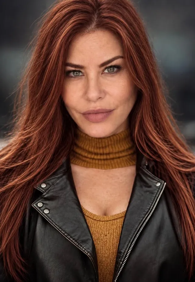 Diana Noris headshot in a black leather jacket and mustard turtleneck